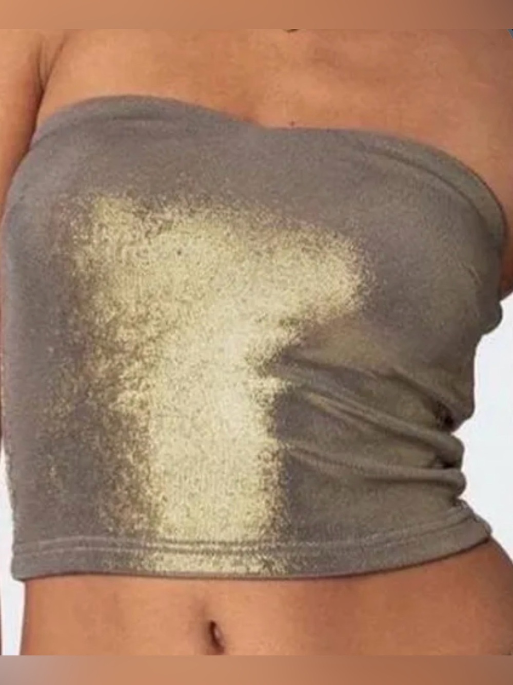 Edikted Gold Accent Gray Strapless Tube Crop Top